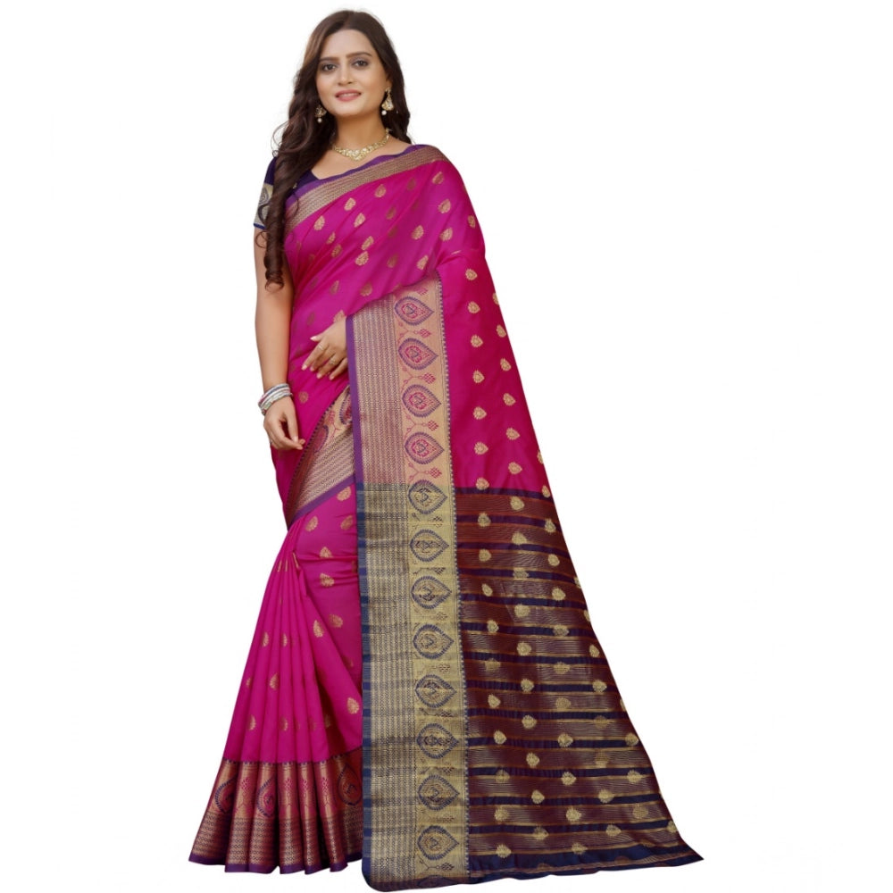 Generic Women's Silk Blend Woven Saree With Unstitched Blouse 5.5Mtr (Purple-Pink) Main image