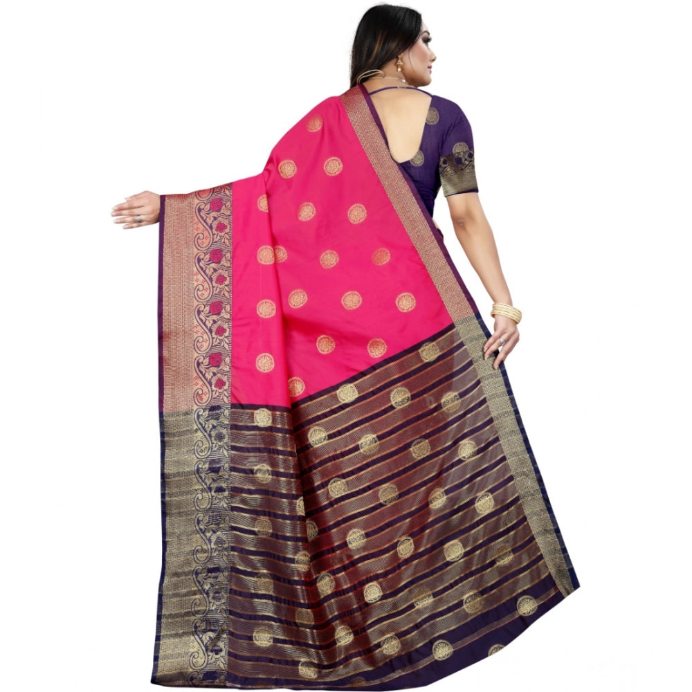 Generic Women's Silk Blend Woven Saree With Unstitched Blouse 5.5Mtr (Blue-Pink) Secondary image