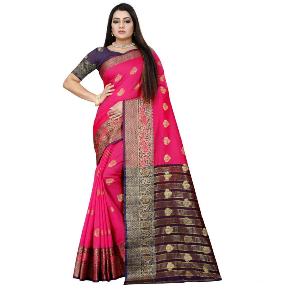 Generic Women's Silk Blend Woven Saree With Unstitched Blouse 5.5Mtr (Purple-Pink) Main image