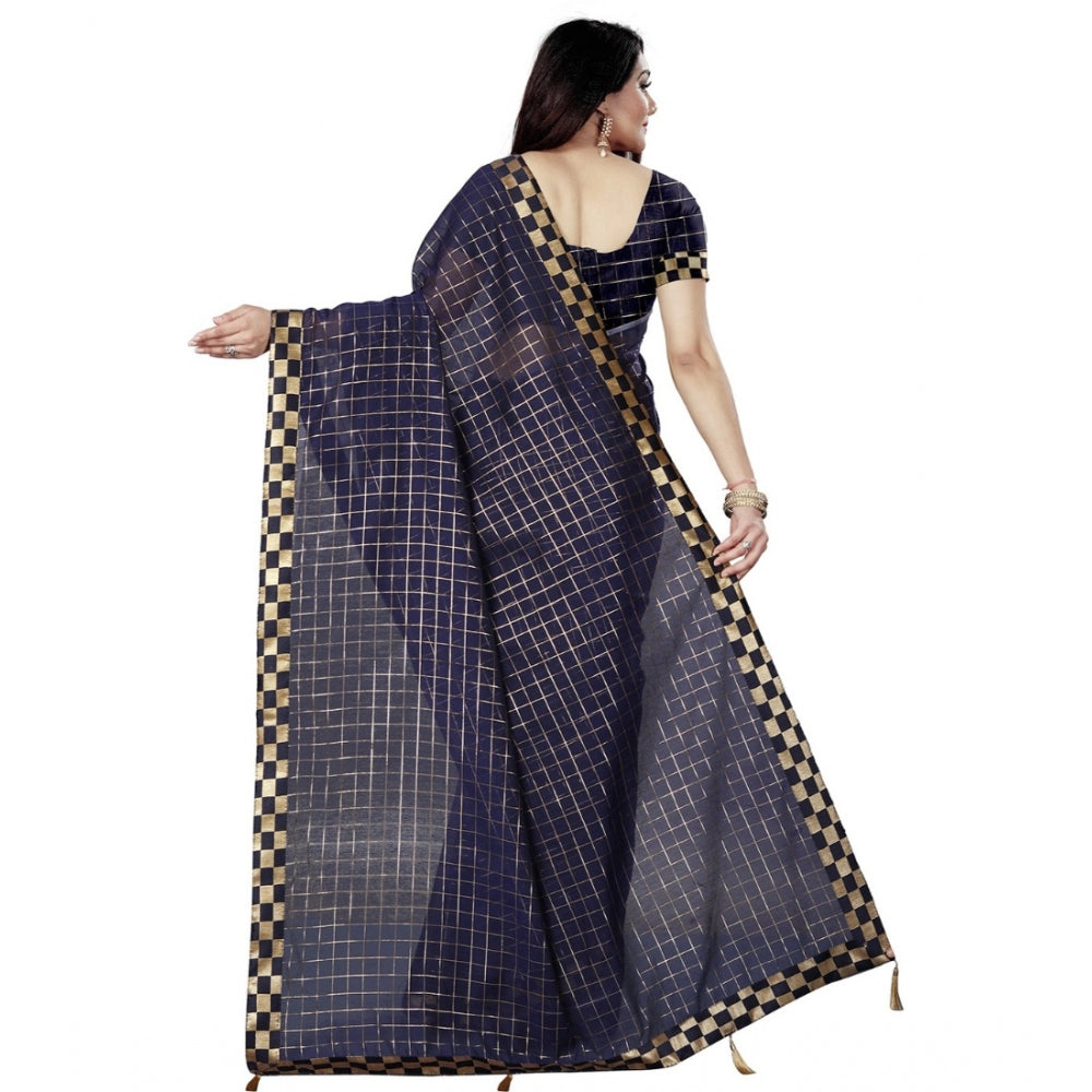 Generic Women's Cotton Silk Checkered Saree With Unstitched Blouse 5.5Mtr (Multicolor) Secondary image
