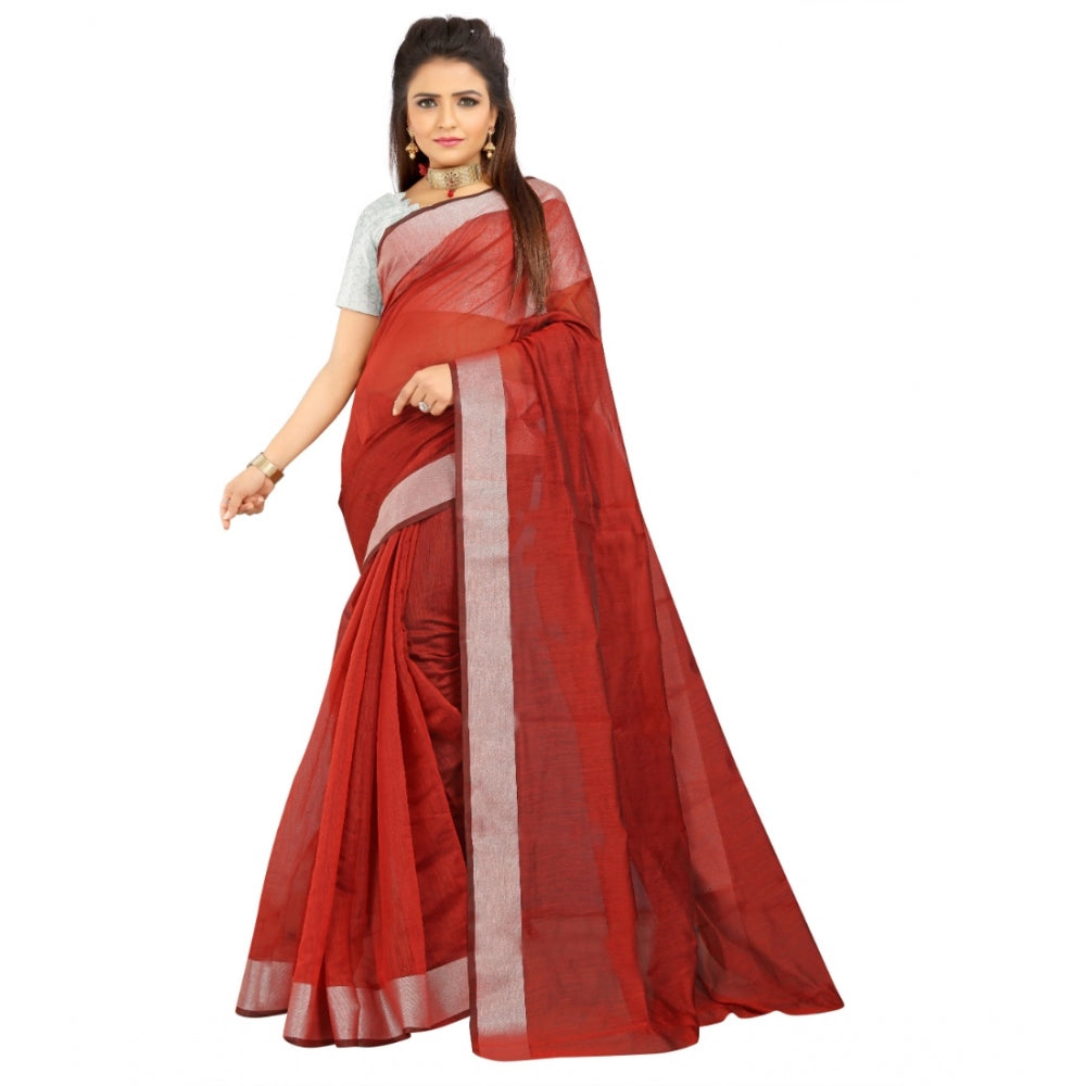 Generic Women's Cotton Silk Self Design Saree With Unstitched Blouse 5.5Mtr (Red) Main image