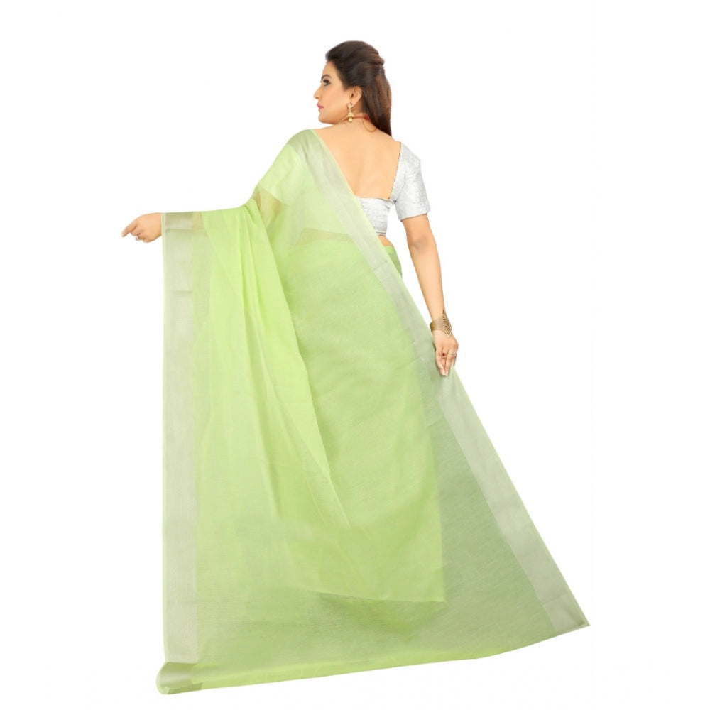 Generic Women's Cotton Silk Self Design Saree With Unstitched Blouse 5.5Mtr (Light Green) Secondary image
