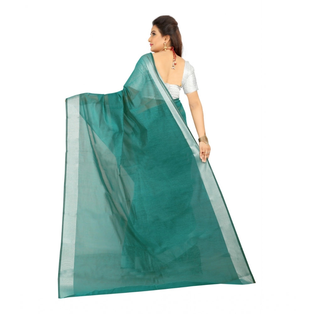 Generic Women's Cotton Silk Self Design Saree With Unstitched Blouse 5.5Mtr (Dark Green) Secondary image