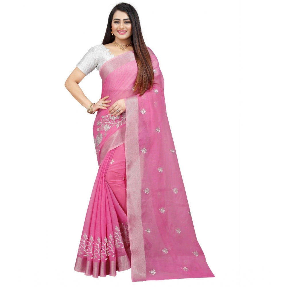 Generic Women's Cotton Silk Embroidered Saree With Unstitched Blouse 5.5Mtr (Multicolor) Main image