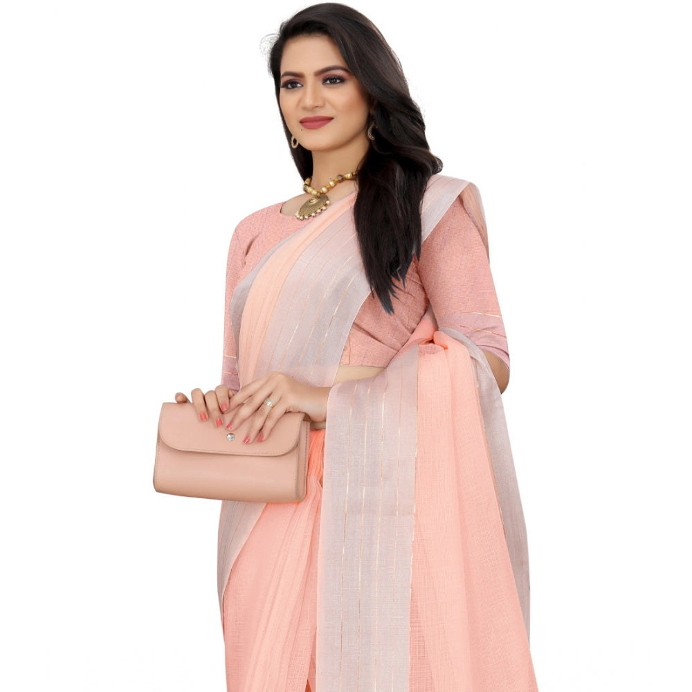 Generic Women's Cotton Jute Self Design Saree With Unstitched Blouse 5.5Mtr (Orange)