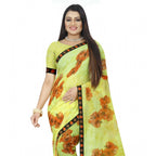 Generic Women's Georgette Floral Print Saree With Unstitched Blouse 5.5Mtr (Brown-Mustard)