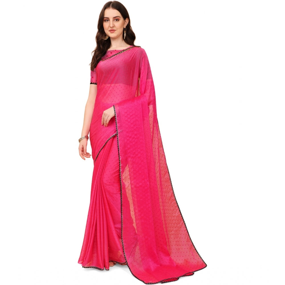 Generic Women's Silk Blend Embellished Saree With Unstitched Blouse 5.5Mtr (Pink) Main image