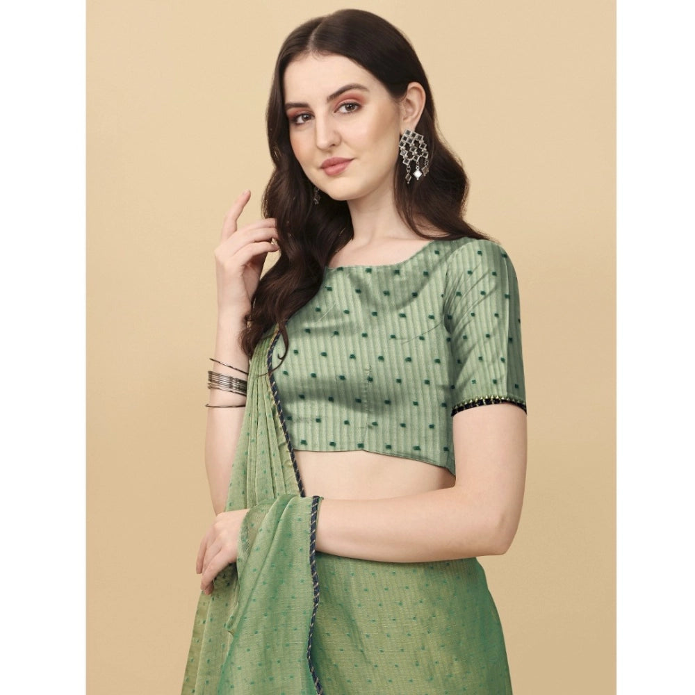 Generic Women's Silk Blend Embellished Saree With Unstitched Blouse 5.5Mtr (Light Green) Secondary image