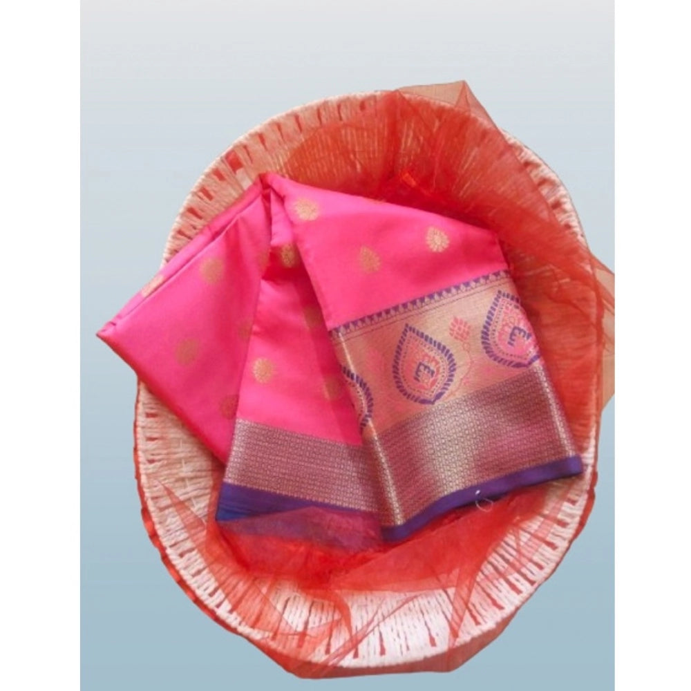 Generic Women's Silk Blend Woven Saree With Unstitched Blouse 5.5Mtr (Pink) Secondary image