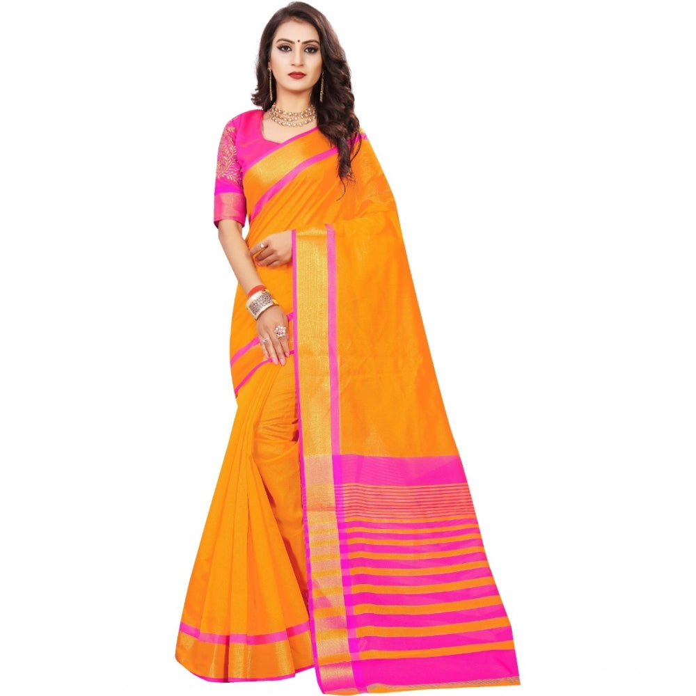 Generic Women's Jacquard Woven Saree With Unstitched Blouse 5.5Mtr (Orange) Main image