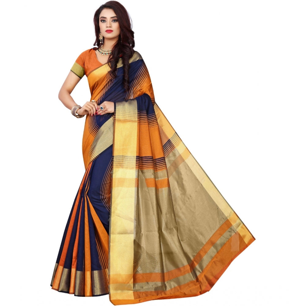 Generic Women's Jacquard Woven Saree With Unstitched Blouse 5.5Mtr (Orange) Main image