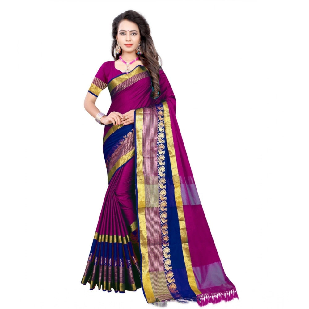 Generic Women's Jacquard Woven Saree With Unstitched Blouse 5.5Mtr (Purple) Main image
