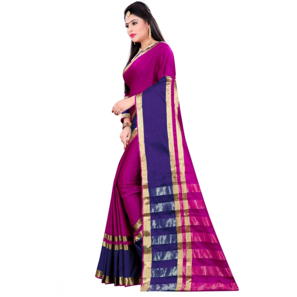 Generic Women's Jacquard Woven Saree With Unstitched Blouse 5.5Mtr (Purple) Secondary image