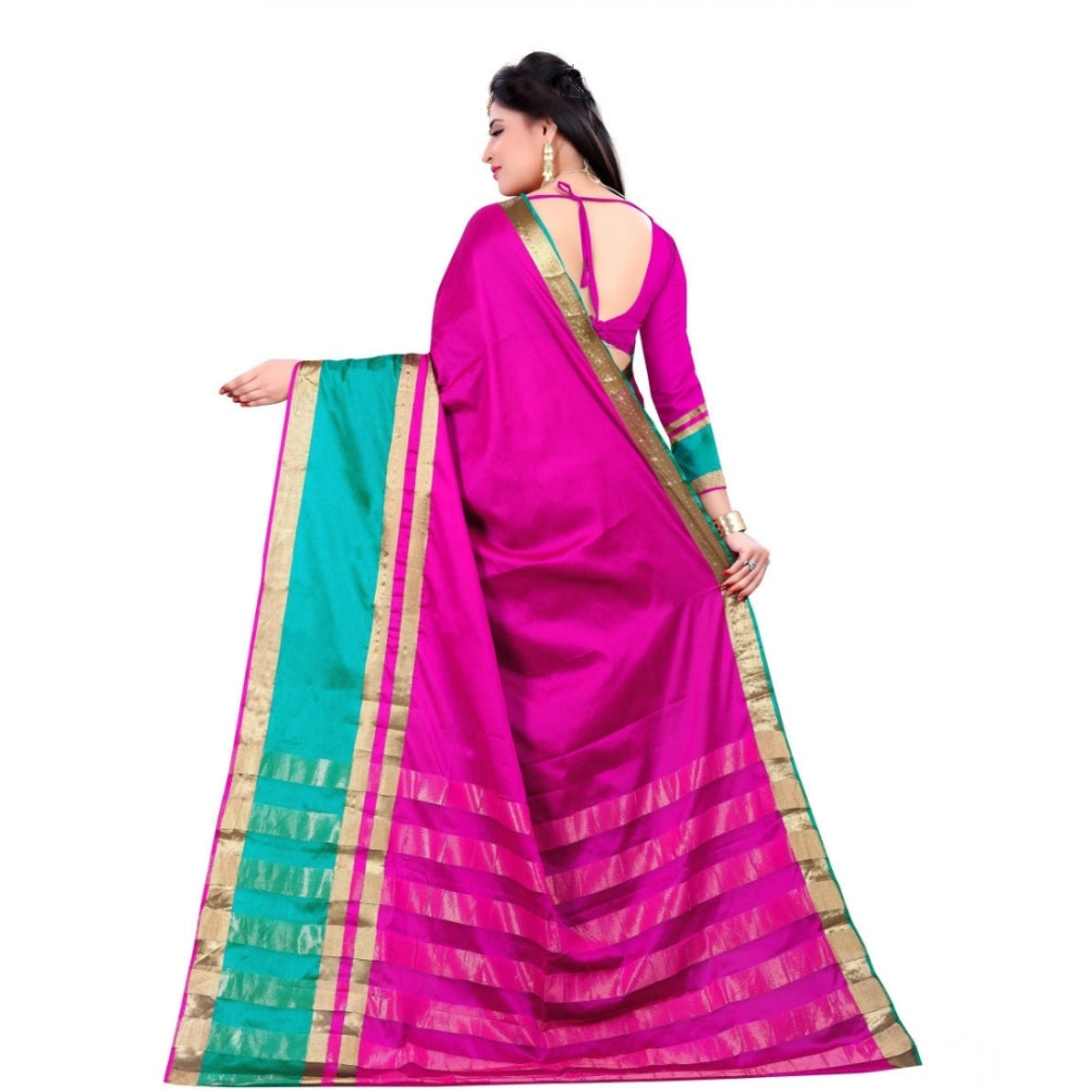 Generic Women's Jacquard Woven Saree With Unstitched Blouse 5.5Mtr (Pink) Secondary image