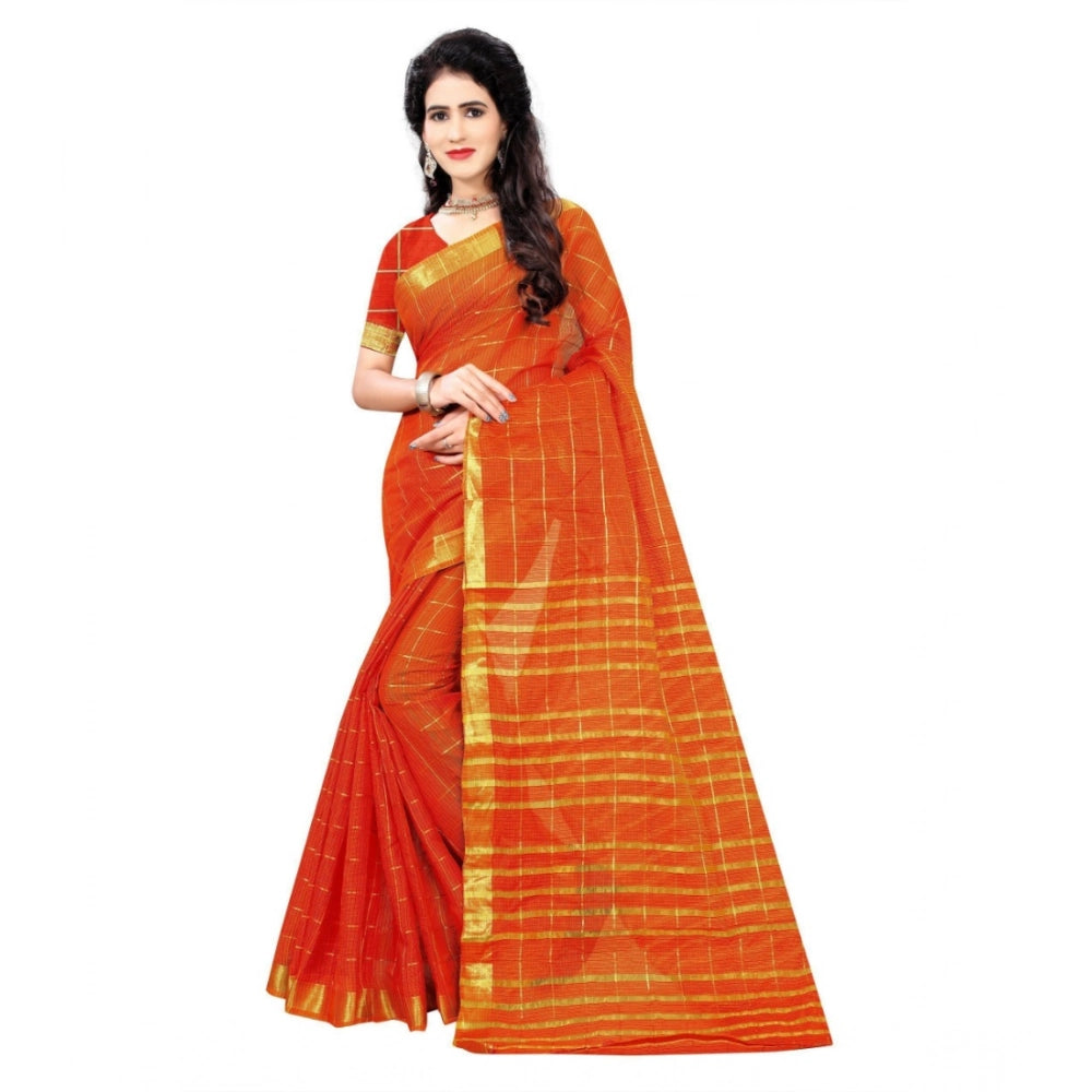 Generic Women's Jacquard Woven Saree With Unstitched Blouse 5.5Mtr (Orange) Main image