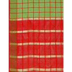 Generic Women's Cotton Silk Checkered Saree With Unstitched Blouse 5.5Mtr (Green)