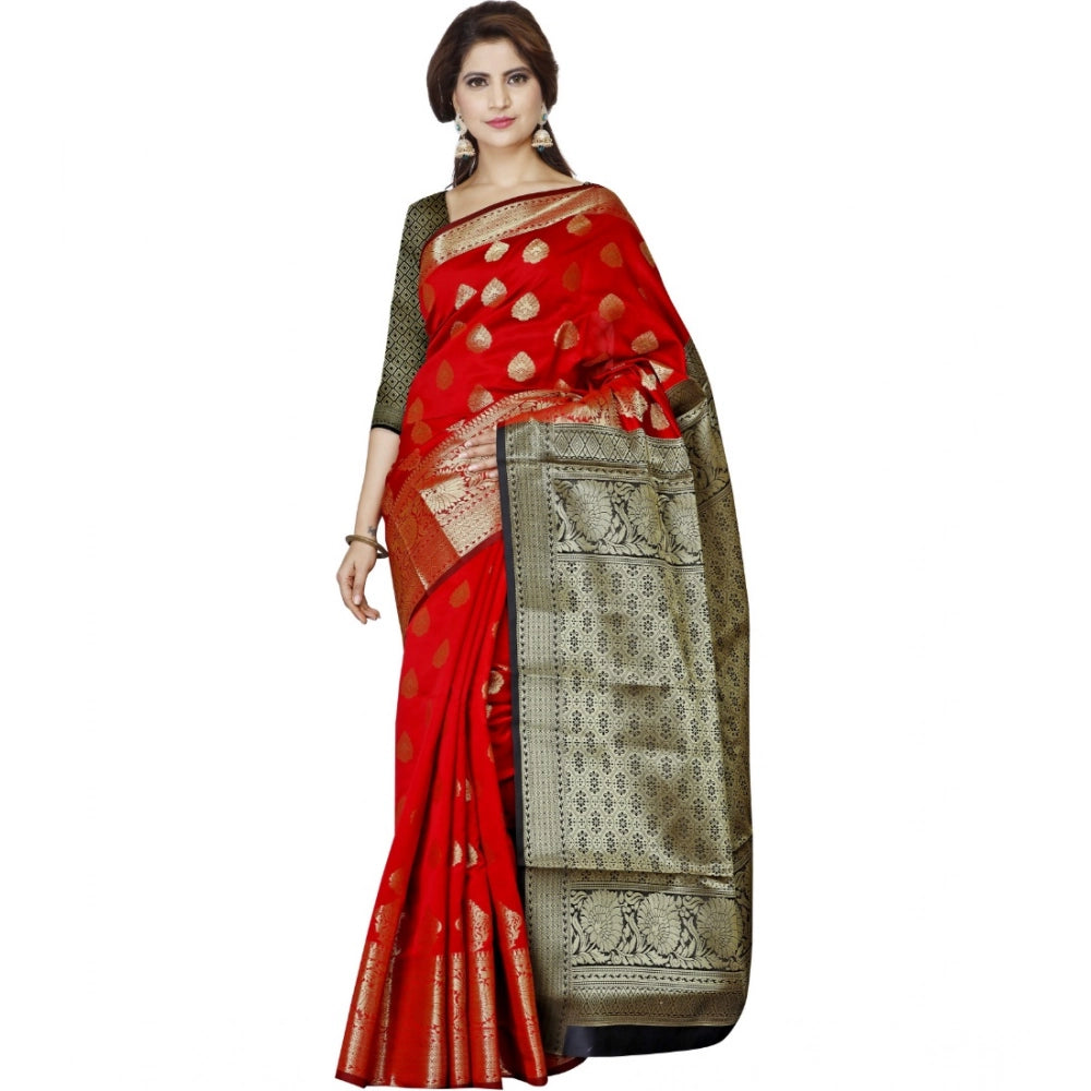 Generic Women's Jacquard Woven Saree With Unstitched Blouse 5.5Mtr (Red) Main image