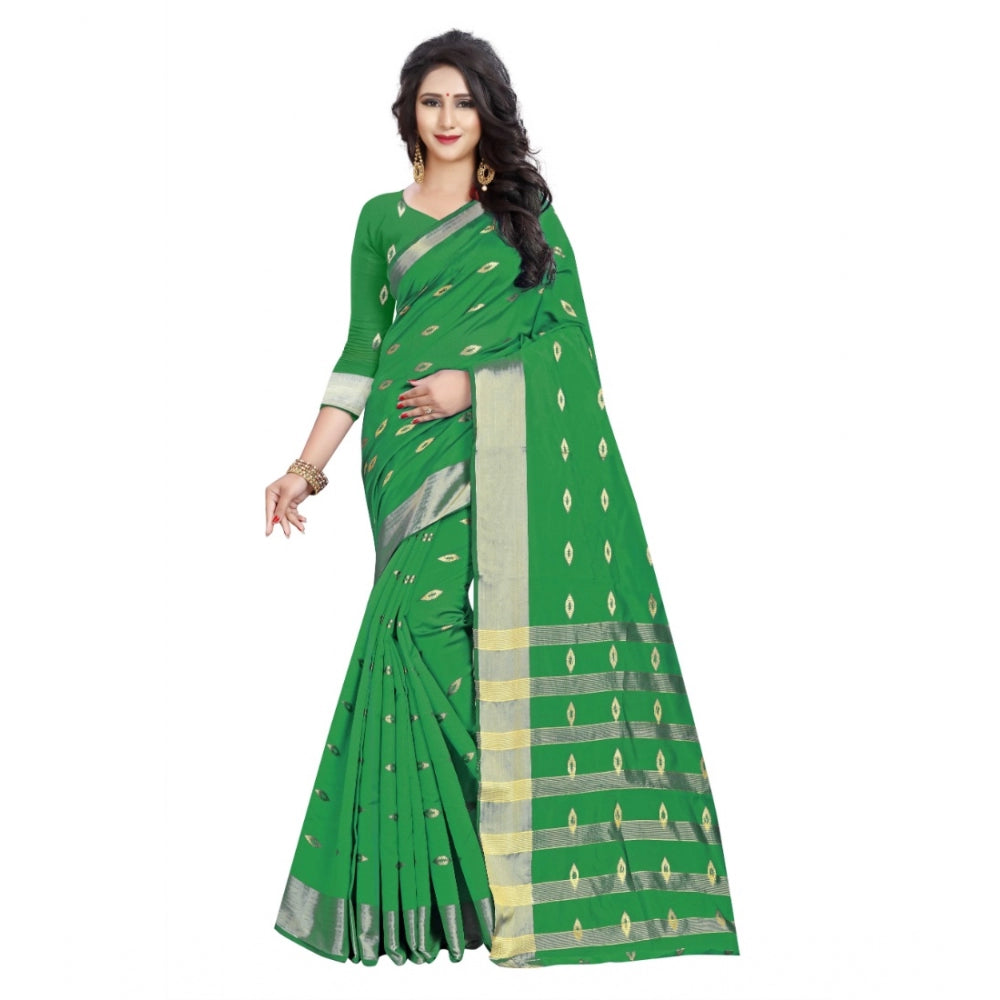 Generic Women's Silk Blend Woven Saree With Unstitched Blouse 5.5Mtr (Green) Main image