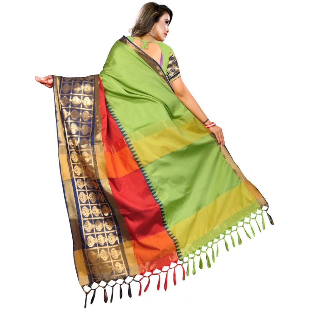 Generic Women's Jacquard Woven Saree With Unstitched Blouse 5.5Mtr (Light Green) Secondary image