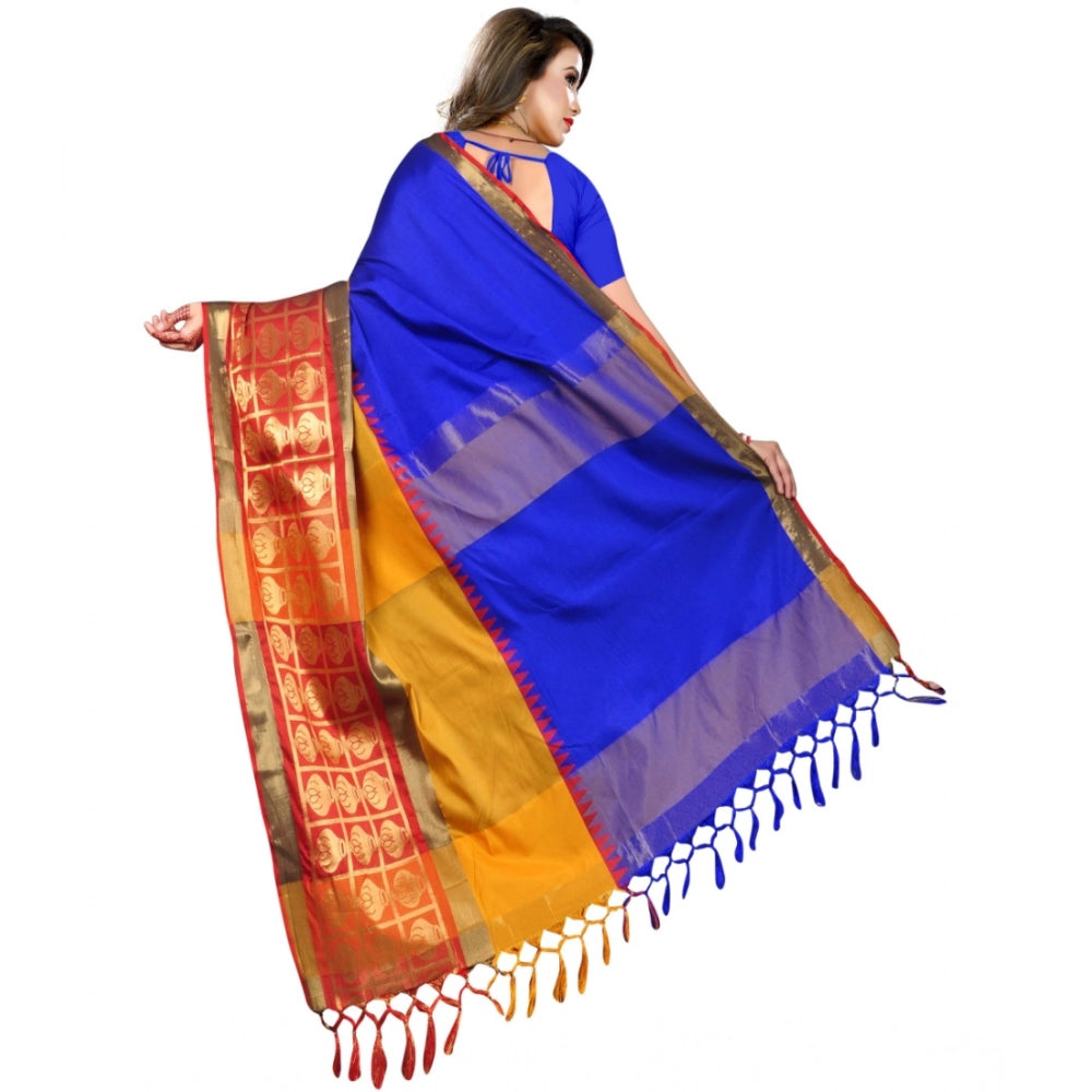 Generic Women's Jacquard Woven Saree With Unstitched Blouse 5.5Mtr (Blue) Secondary image