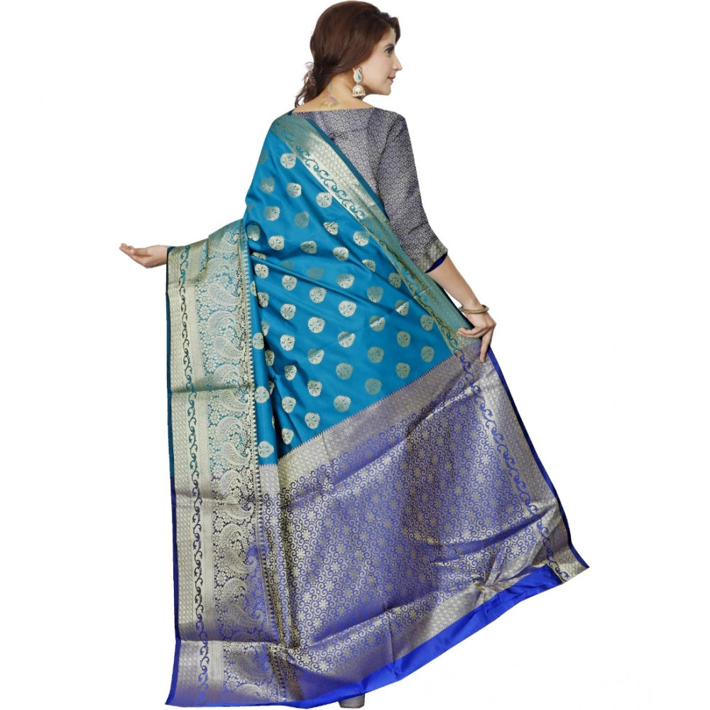 Generic Women's Jacquard Woven Saree With Unstitched Blouse 5.5Mtr (Blue) Secondary image