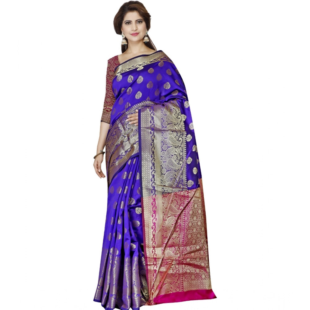 Generic Women's Jacquard Woven Saree With Unstitched Blouse 5.5Mtr (Blue) Main image