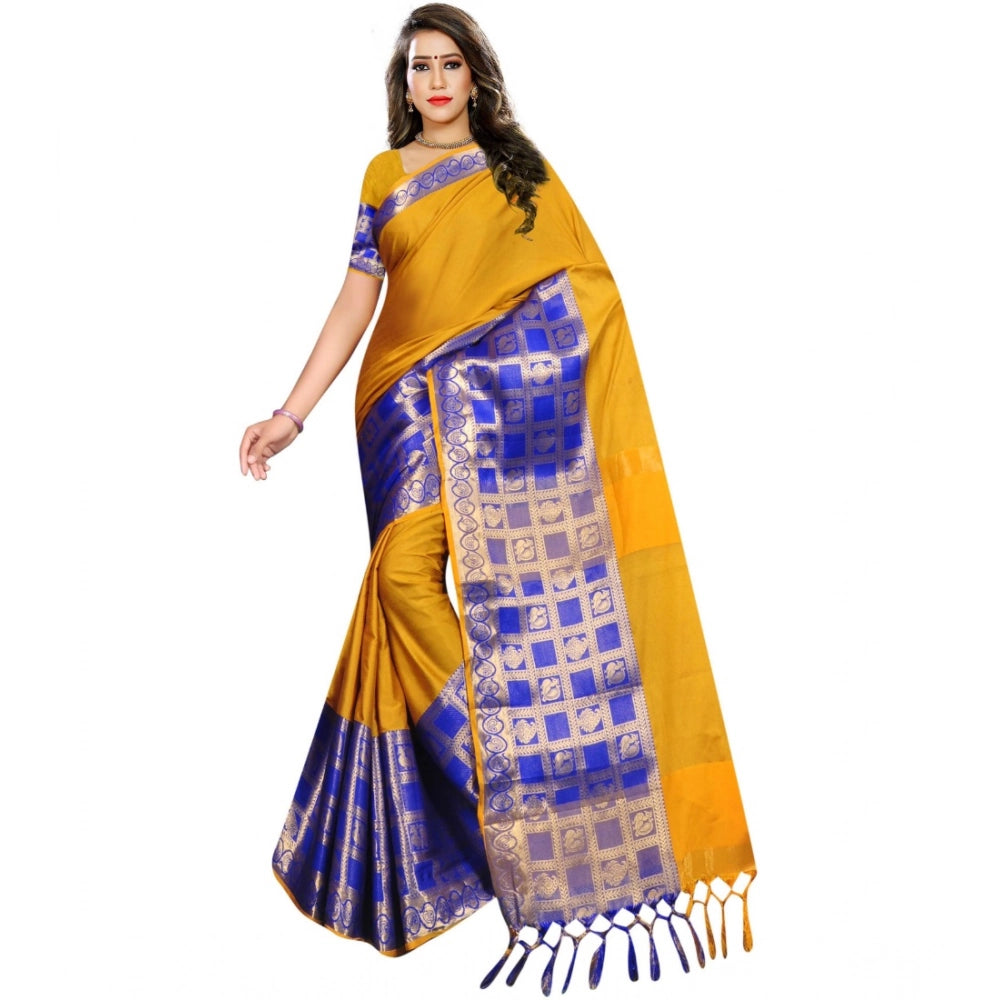 Generic Women's Jacquard Woven Saree With Unstitched Blouse 5.5Mtr (Mustard) Main image