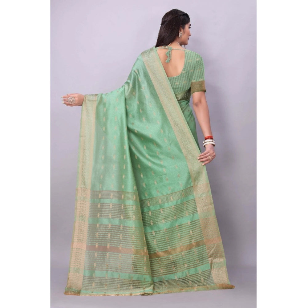 Generic Women's Silk Blend Woven Saree With Unstitched Blouse 5.5Mtr (Light Green) Secondary image