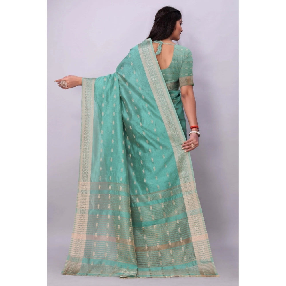 Generic Women's Silk Blend Woven Saree With Unstitched Blouse 5.5Mtr (Dark Green) Secondary image
