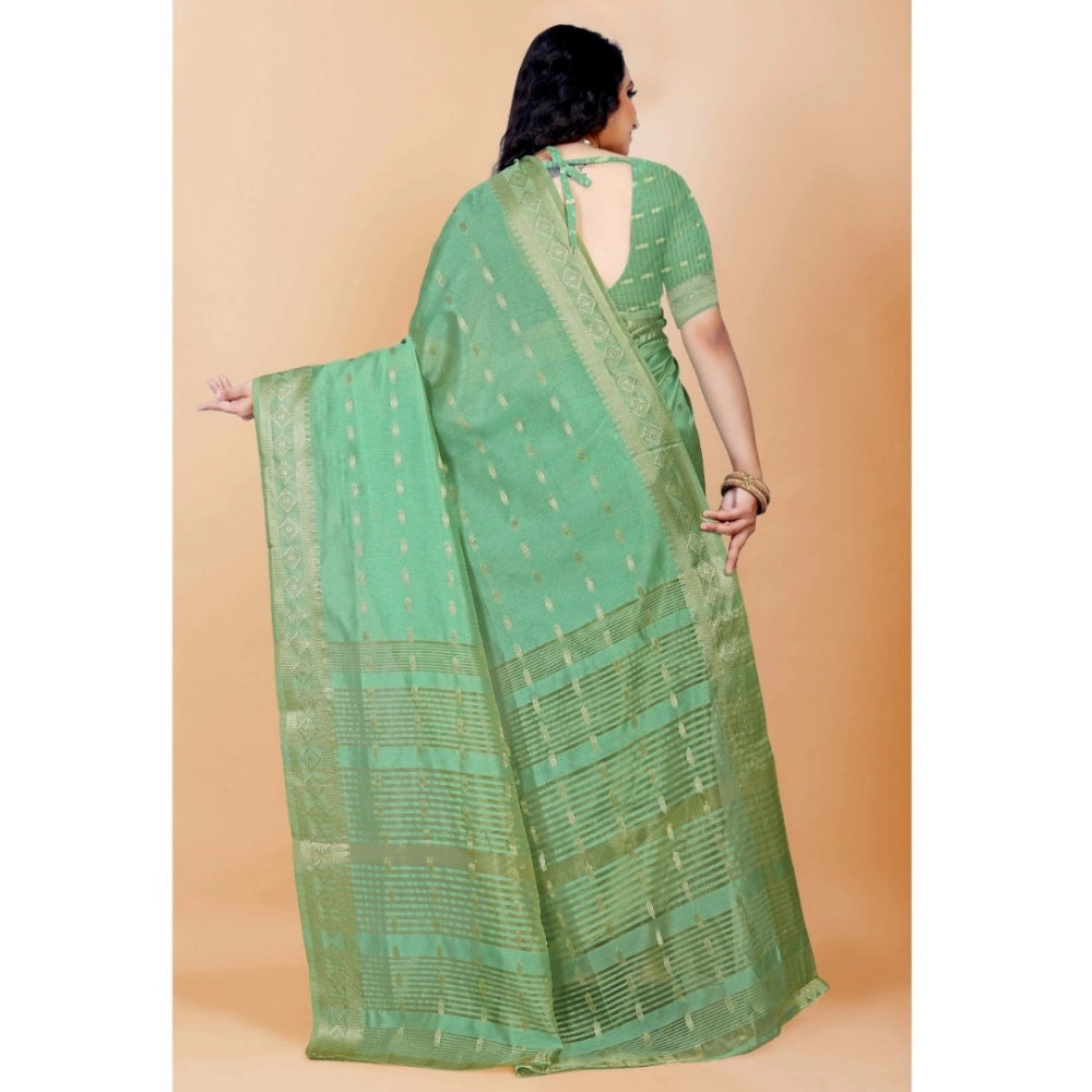 Generic Women's Silk Blend Woven Saree With Unstitched Blouse 5.5Mtr (Light Green) Secondary image