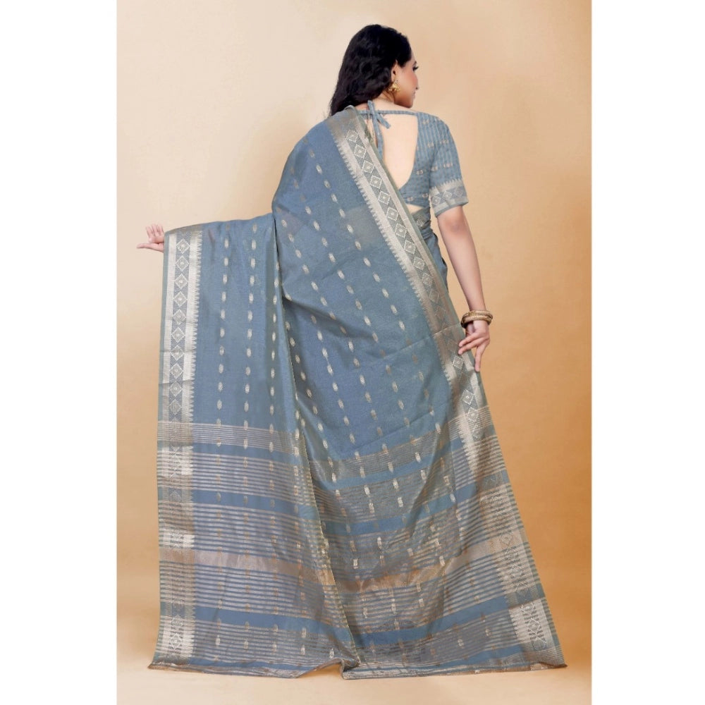 Generic Women's Silk Blend Woven Saree With Unstitched Blouse 5.5Mtr (Grey) Secondary image