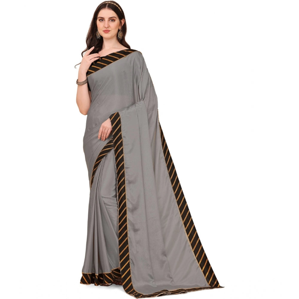 Generic Women's Chiffon Self Design Saree With Unstitched Blouse 5.5Mtr (Silver) Main image