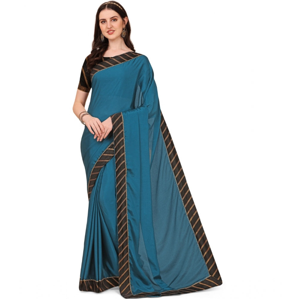 Generic Women's Chiffon Self Design Saree With Unstitched Blouse 5.5Mtr (Blue) Main image