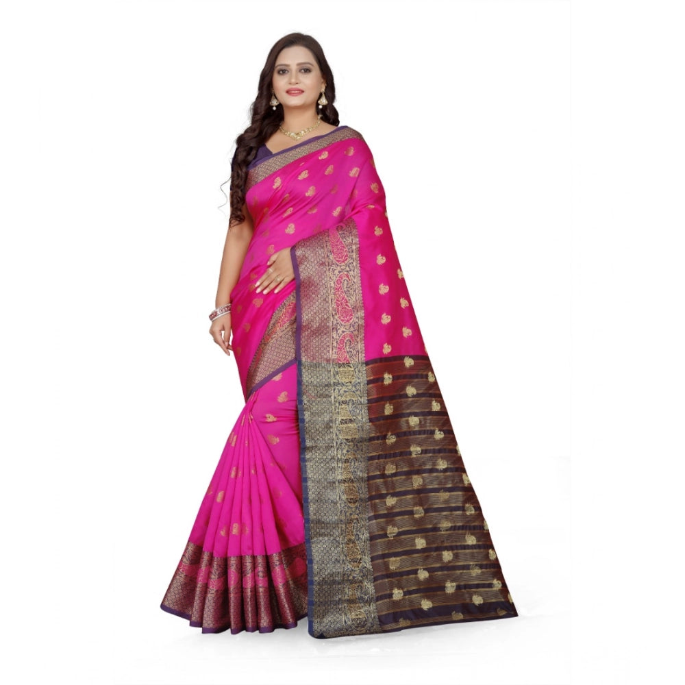Generic Women's Jacquard Woven Saree With Unstitched Blouse 5.5Mtr (Pink) Main image