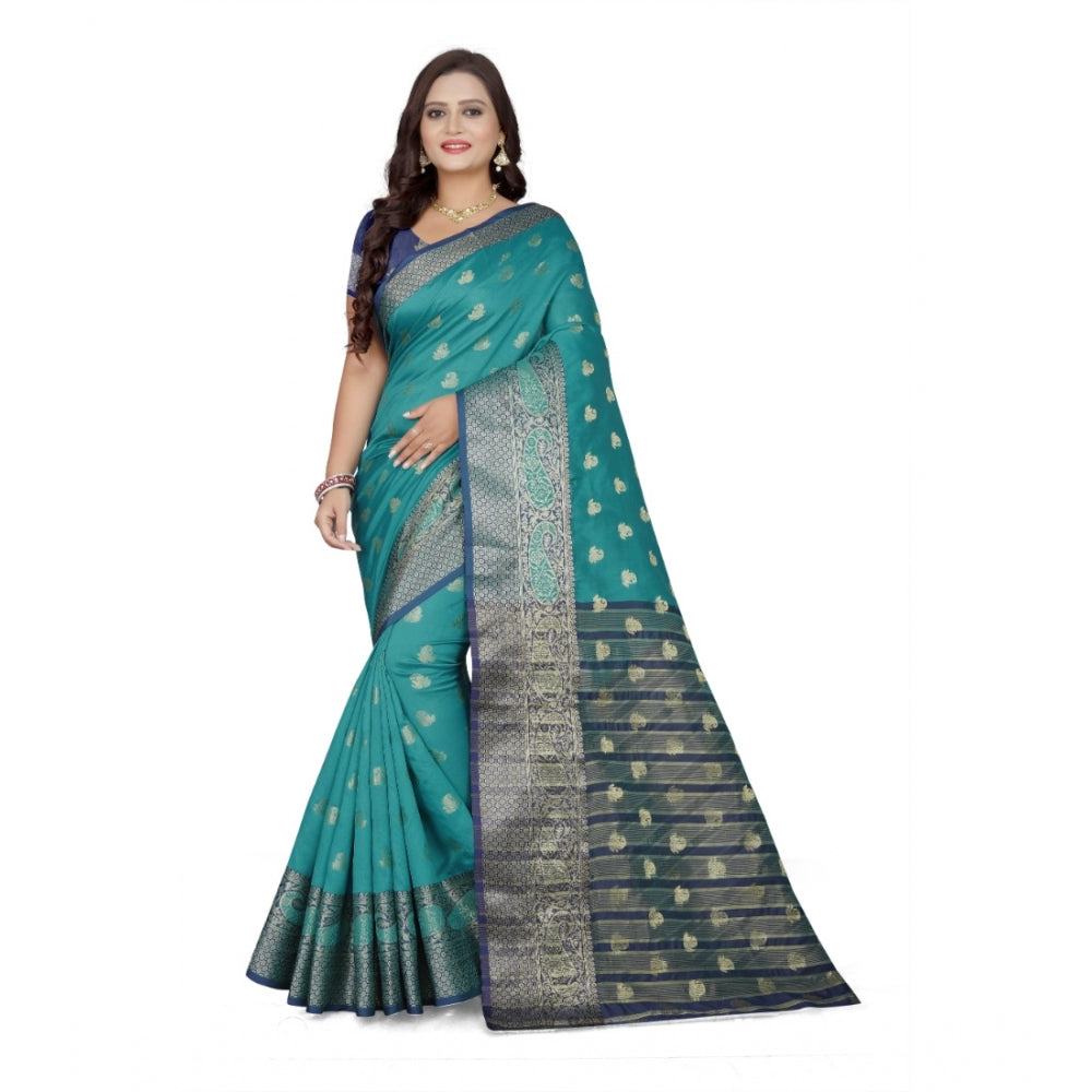 Generic Women's Jacquard Woven Saree With Unstitched Blouse 5.5Mtr (Green) Main image