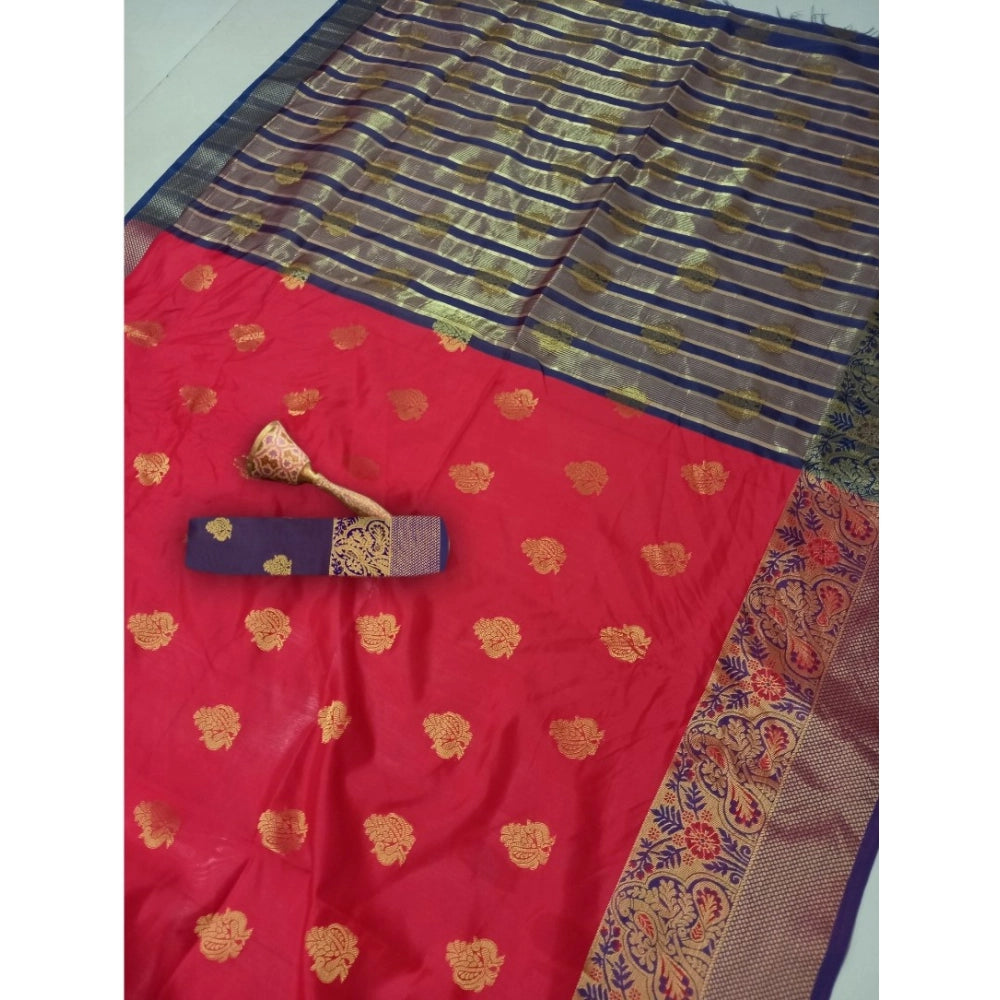 Generic Women's Silk Blend Woven Saree With Unstitched Blouse 5.5Mtr (Red) Secondary image