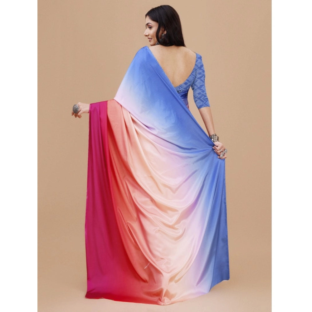 Generic Women's Crepe Digital Print Saree With Unstitched Blouse 5.5Mtr (Red) Secondary image