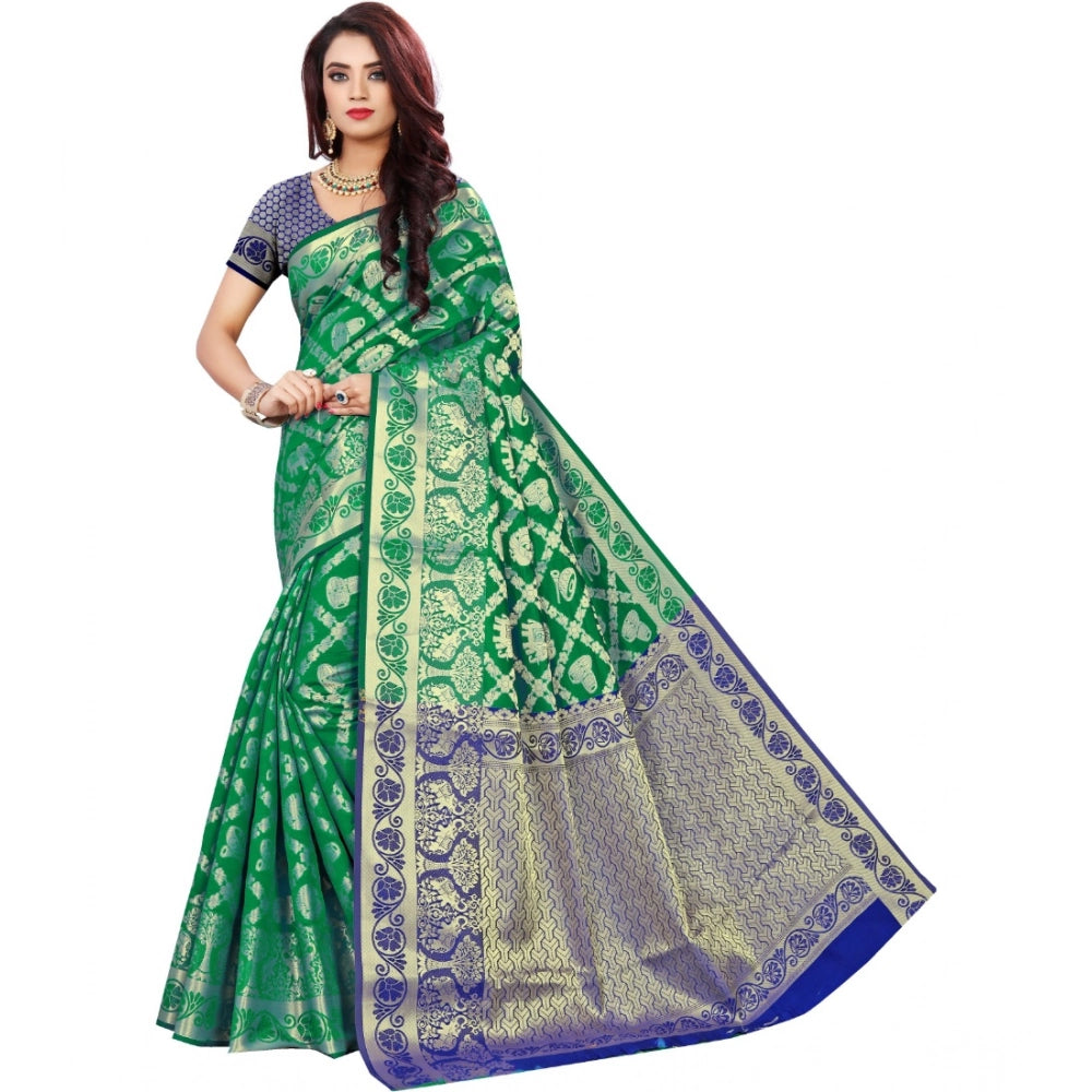 Generic Women's Jacquard Woven Saree With Unstitched Blouse 5.5Mtr (Green) Main image