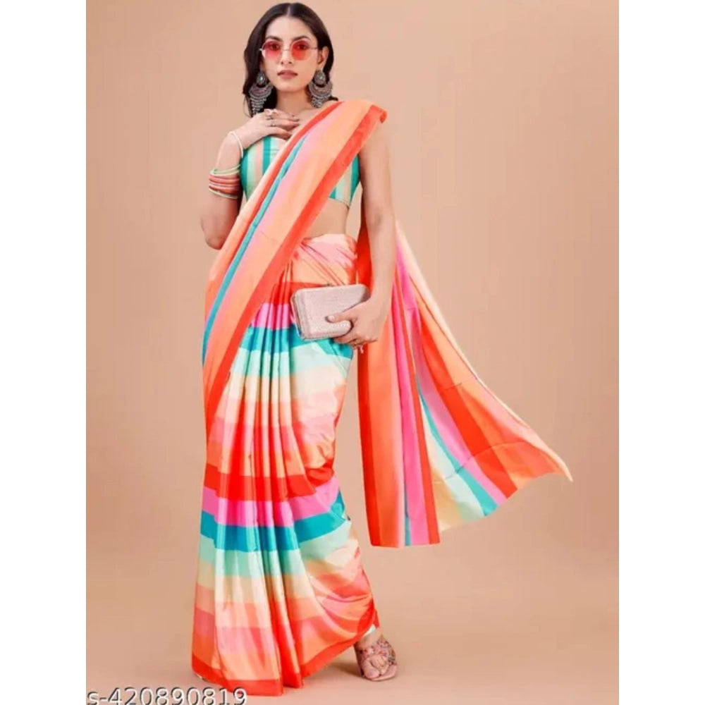 Generic Women's Crepe Digital Print Saree With Unstitched Blouse 5.5Mtr (Multicolor) Secondary image
