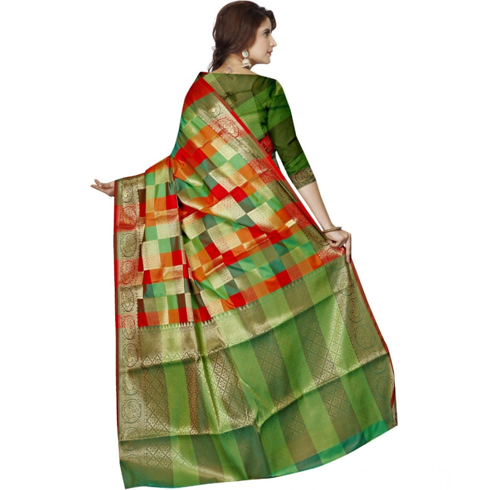 Generic Women's Jacquard Woven Saree With Unstitched Blouse 5.5Mtr (Green) Secondary image