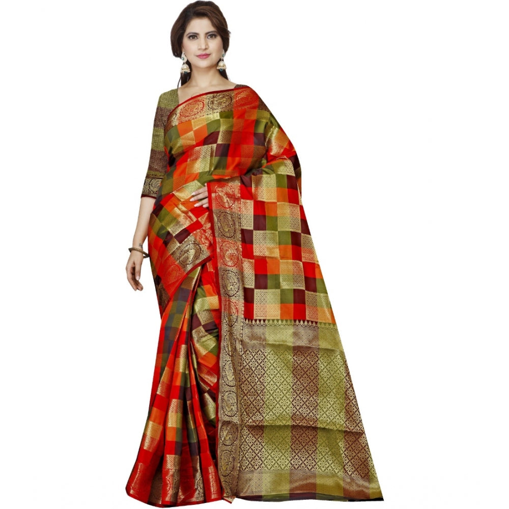 Generic Women's Jacquard Woven Saree With Unstitched Blouse 5.5Mtr (Multicolor) Main image