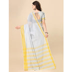 Generic Women's Cotton Silk Striped Saree With Unstitched Blouse 5.5Mtr (Silver)