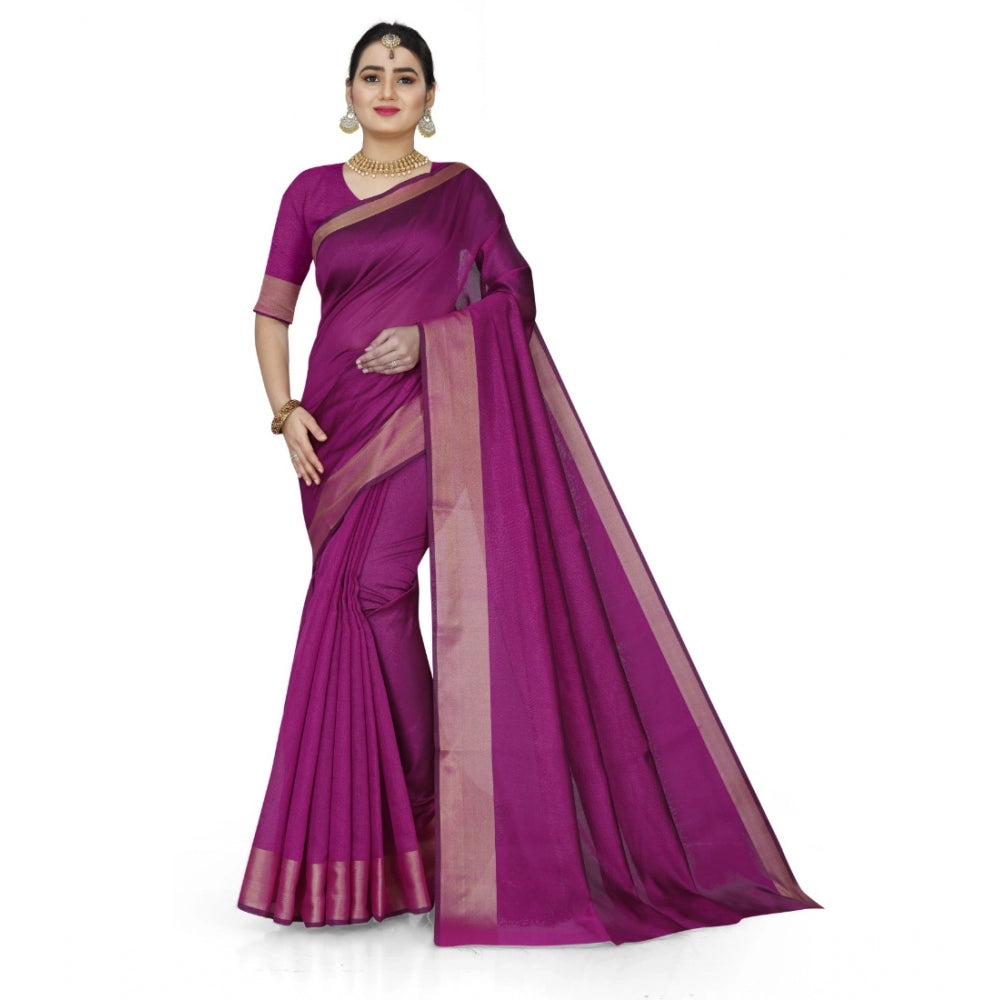 Generic Women's Cotton Silk Self Design Saree With Unstitched Blouse 5.5Mtr (Pink) Main image