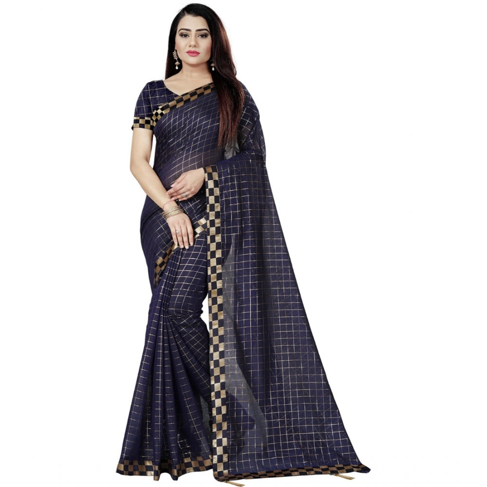 Generic Women's Cotton Silk Checkered Saree With Unstitched Blouse 5.5Mtr (Multicolor) Main image
