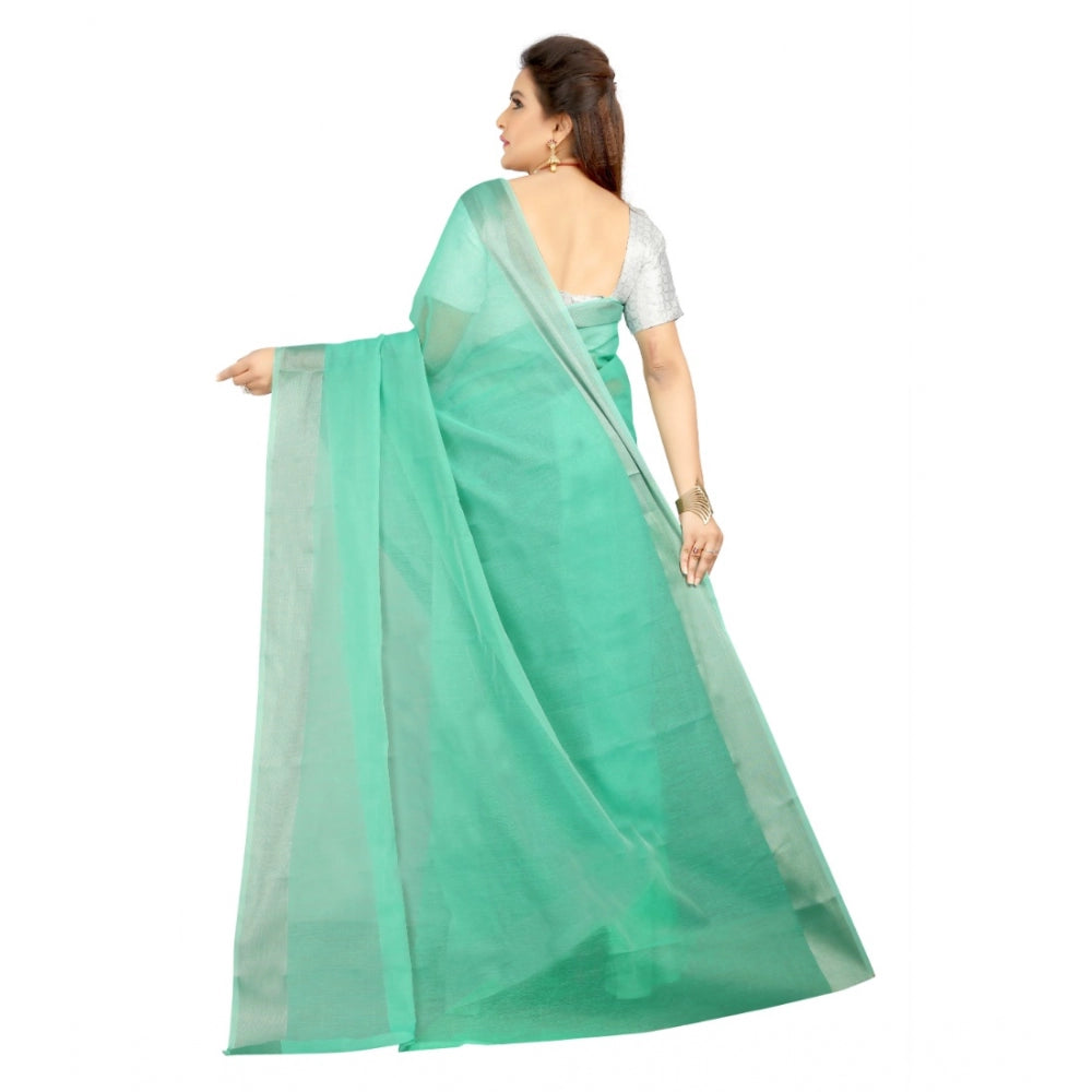 Generic Women's Cotton Silk Self Design Saree With Unstitched Blouse 5.5Mtr (Green) Secondary image