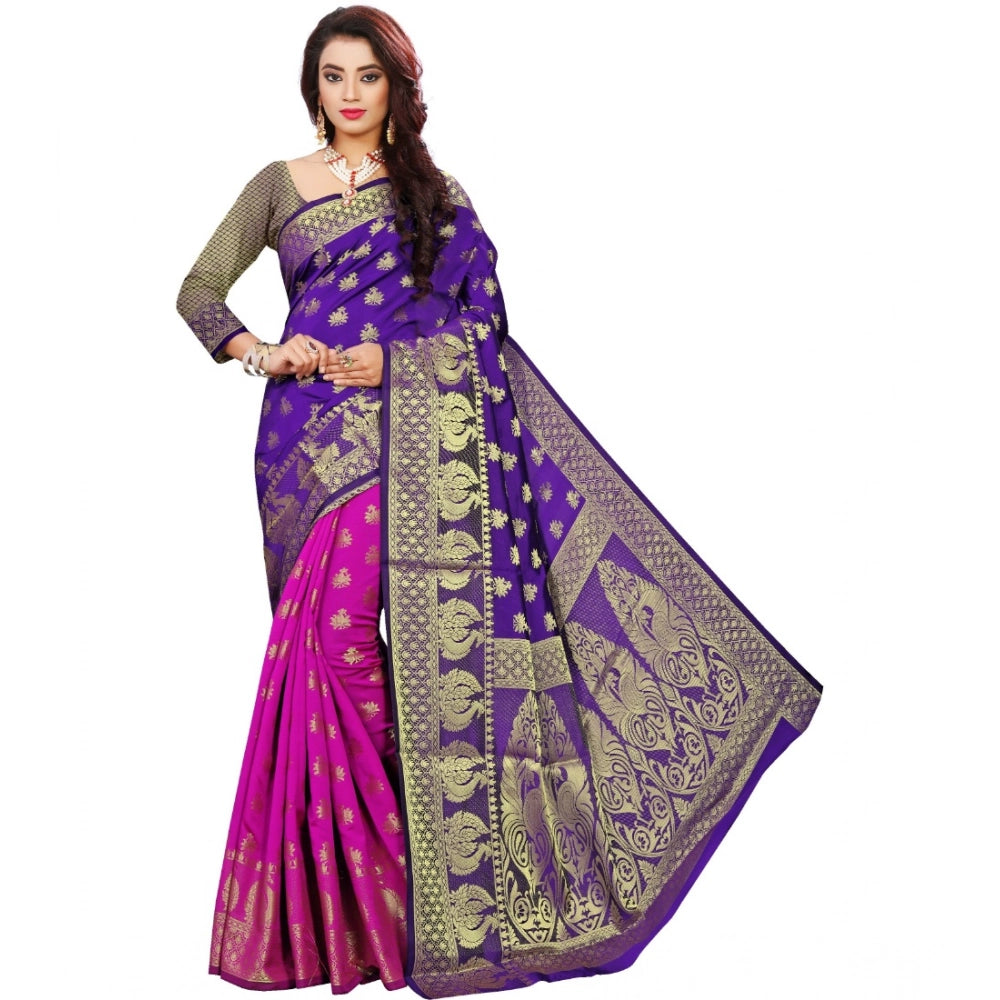 Generic Women's Jacquard Woven Saree With Unstitched Blouse 5.5Mtr (Purple) Main image