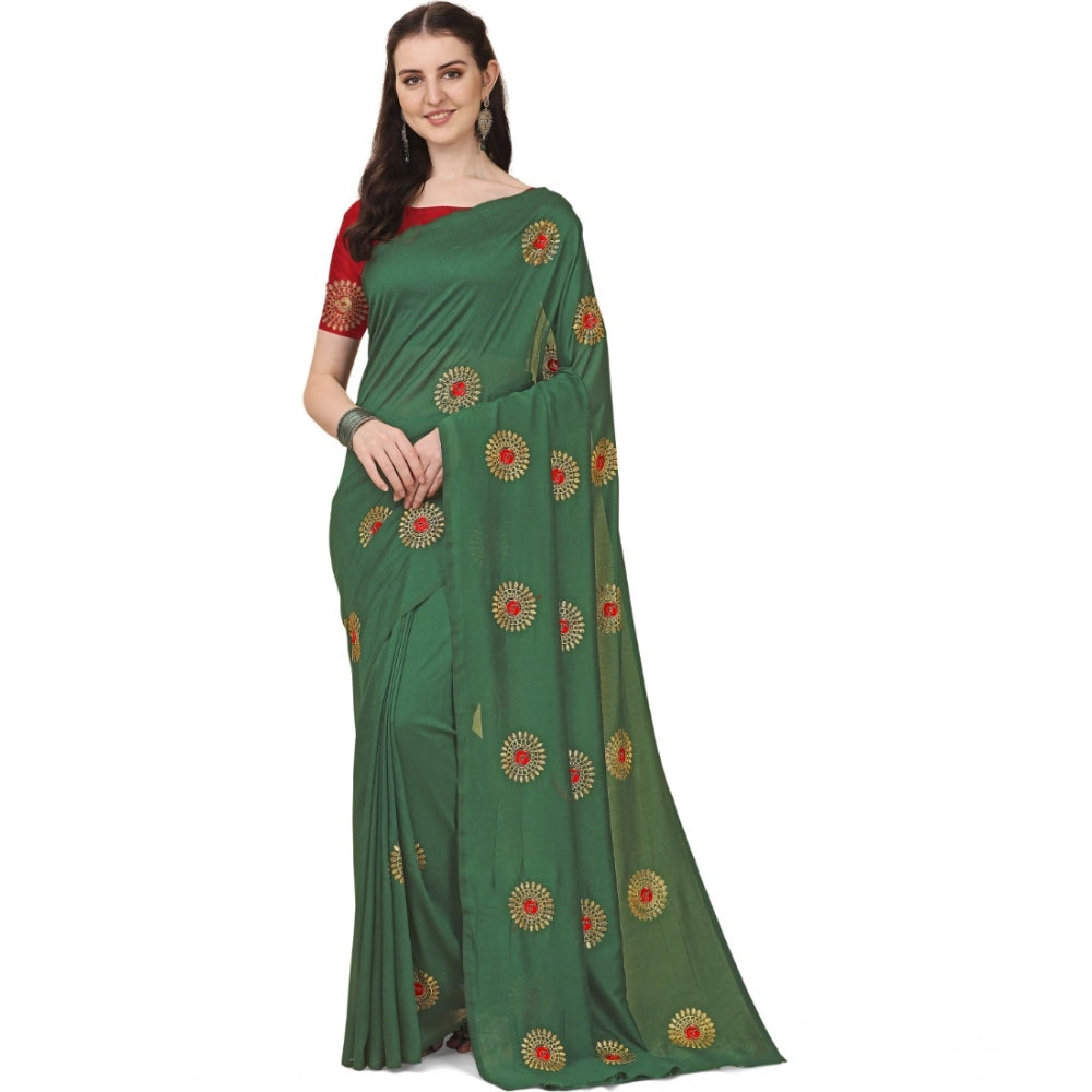 Generic Women's Silk Blend Embroidered Saree With Unstitched Blouse 5.5Mtr (Light Green) Main image
