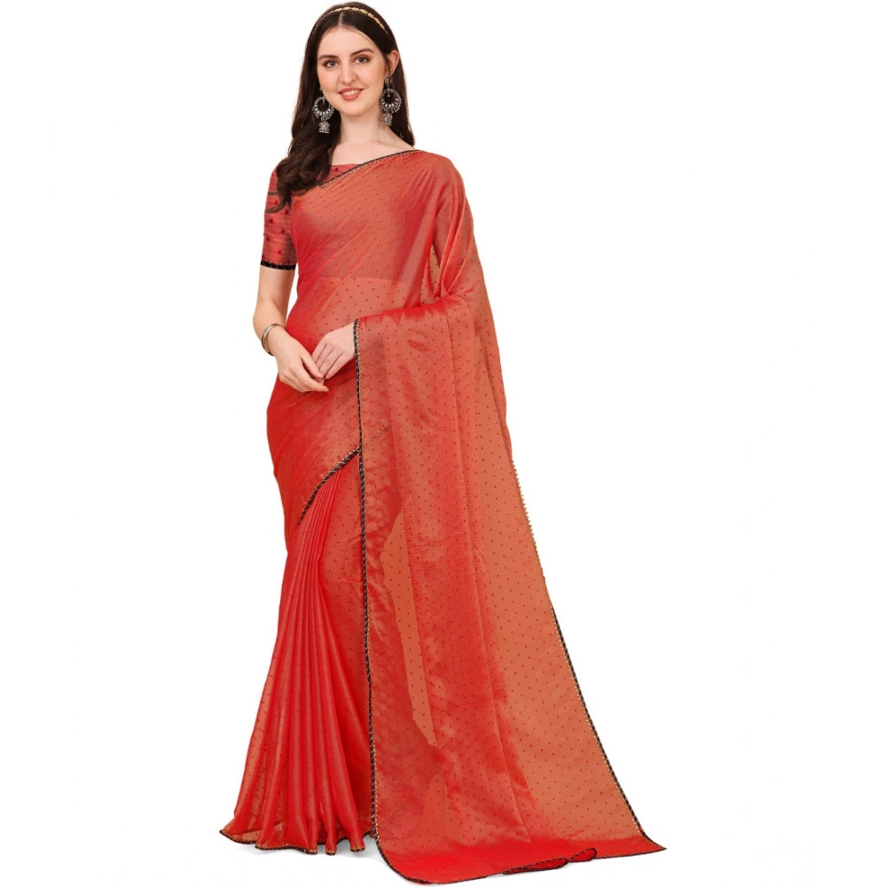Generic Women's Silk Blend Embellished Saree With Unstitched Blouse 5.5Mtr (Red) Main image