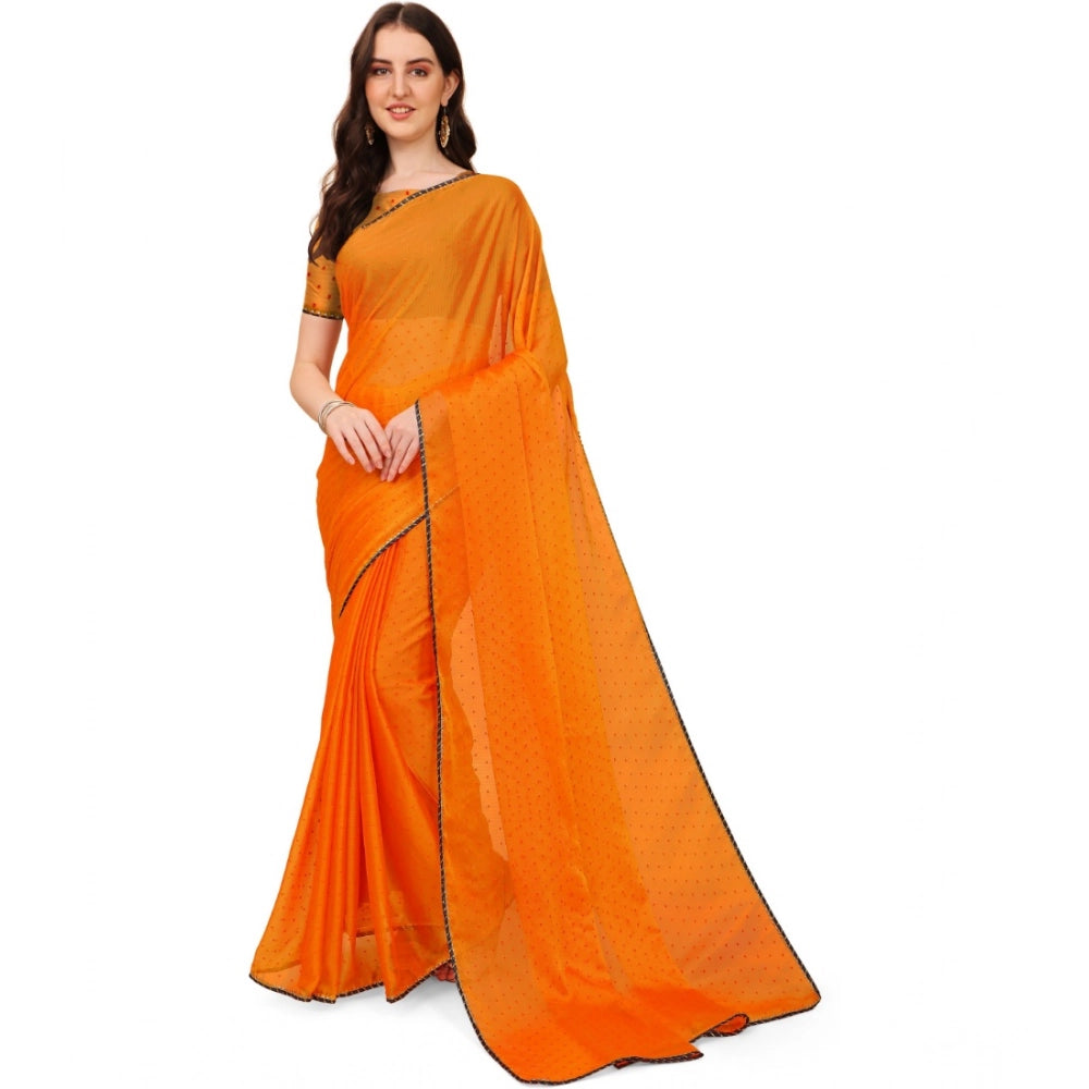 Generic Women's Silk Blend Embellished Saree With Unstitched Blouse 5.5Mtr (Orange) Main image