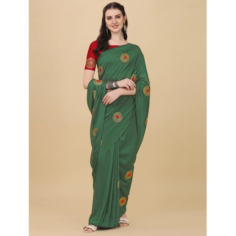 Generic Women's Silk Blend Embroidered Saree With Unstitched Blouse 5.5Mtr (Light Green) Secondary image